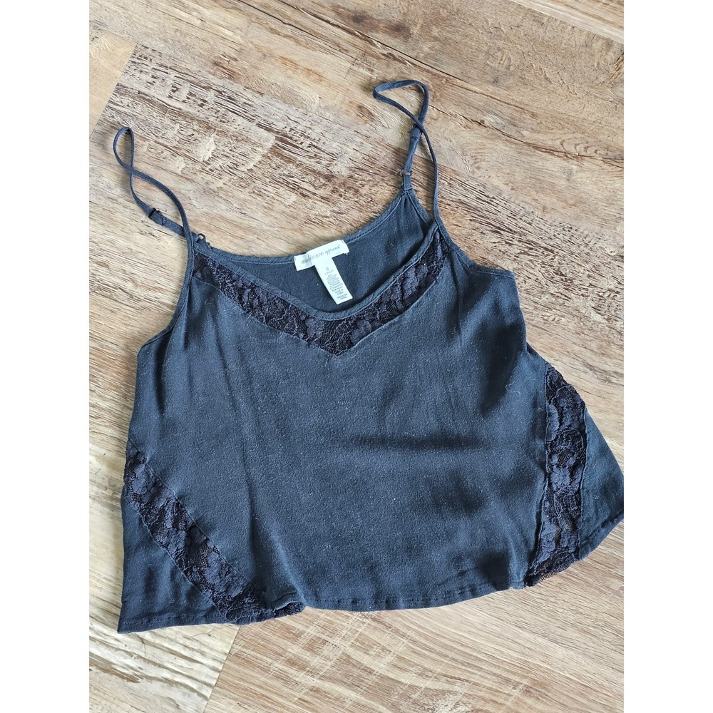 Womens‎ Black Lace Trim Cami Tank Top Adjustable Straps Dark Fairy Romance Small